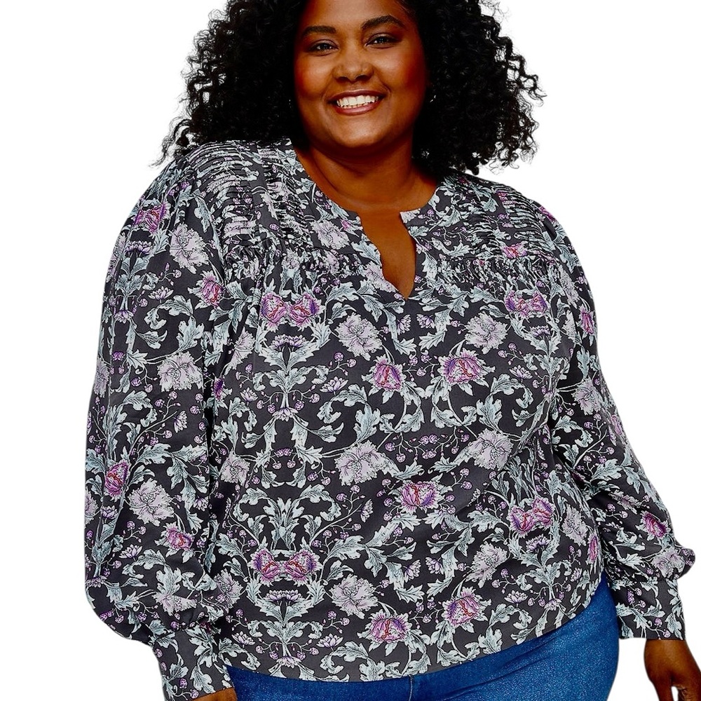 Lane Bryant Long-Sleeve Yoke-Detail Blouse Size 28